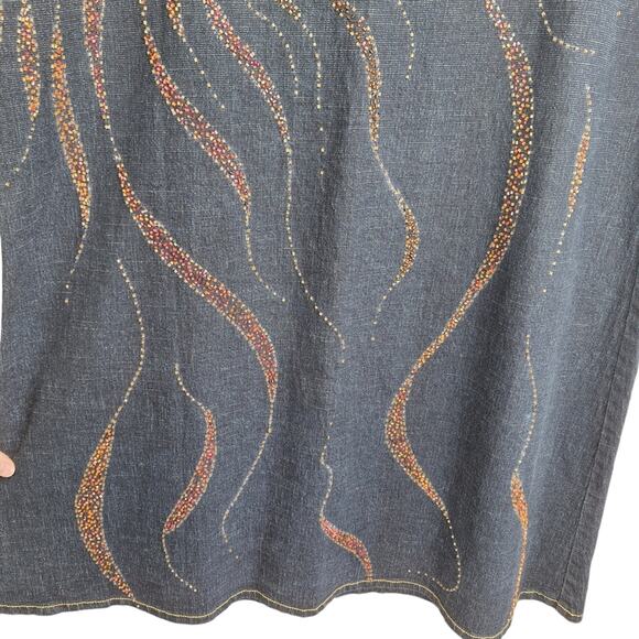 Vintage Y2K Jipata Jeans Denim Maxi Skirt Beaded Boho Sun Side Zipper Blue XL - Picture 3 of 9